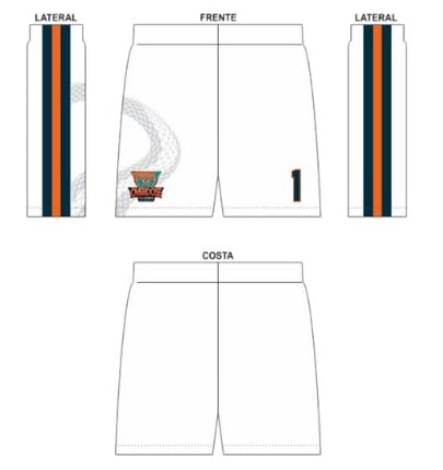 Short uniforme branco Overdose, frente, laterais e costas